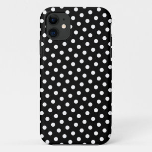Para iPhone 11 Funda del patrón de puntos de polka blanco y negro