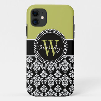 Funda inicial de Damasco negro verde personalizado