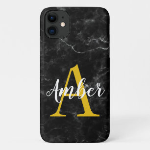 Para iPhone 11 funda inicial de mármol negro/samsung