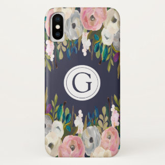 Para iPhone X Funda inicial personalizado de la Marina Floral Ip