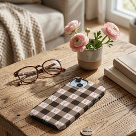 Para iPhone 15 Funda Mate de Cuadro de Corazón Marrón de Cocoa
