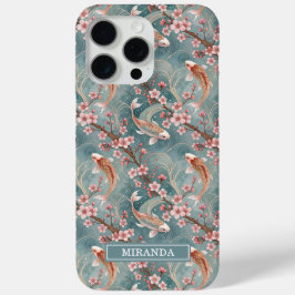 Para iPhone 15 Pro Max Funda monograma con patrón de pez Koi de Sakura ja