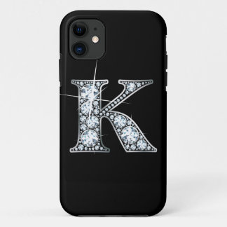 Para iPhone 11 Funda Monograma de K Faux Diamond