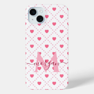 Para iPhone 15 Mini Funda monograma de Personalizado de corazón rosado
