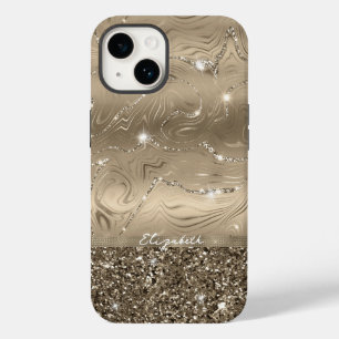 Funda Para iPhone 14 De Case-Mate Funda Monograma de Purpurina de imitación de oro a