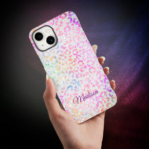 Para iPhone 15 Funda monograma de purpurina de impresión animal c