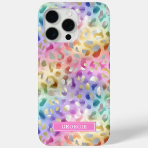 Para iPhone 15 Pro Max Funda monogramada con estampado de leopardo iridis