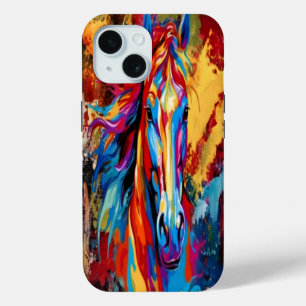 Para iPhone 15 Funda móvil abstracta de caballo colorido,