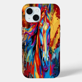 Para iPhone 15 Funda móvil abstracta de caballo colorido, 