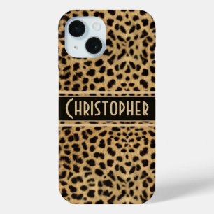 Para iPhone 15 Funda personalizada con estampado de piel de leopa