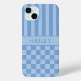 Para iPhone 15 Mini Funda Personalizada de Cuadros Azules Rayados