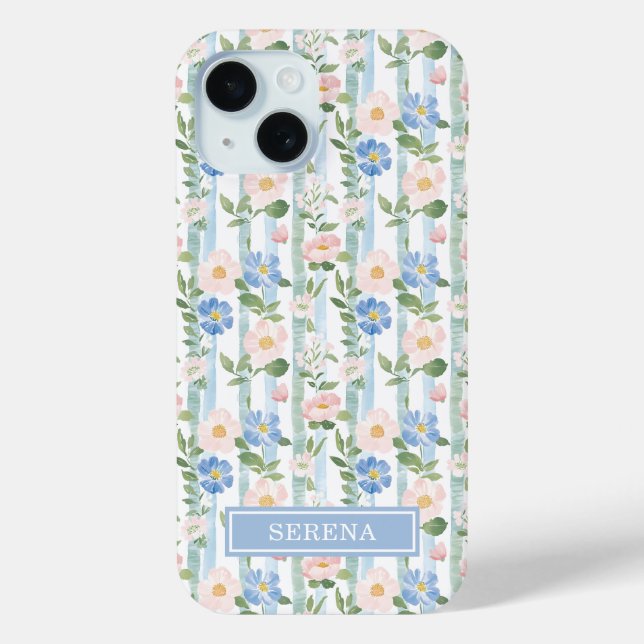 Case-Mate Para iPhone Funda Personalizada de Rayas Acuarela Floral Rosa- (Reverso )