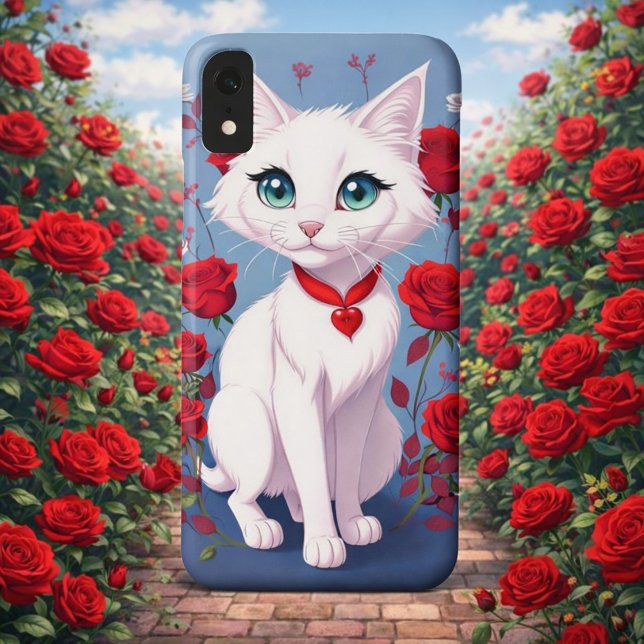 Case-Mate Para iPhone Funda Protectora de Teléfono Sweet White Kitty & R ("Enchanted Garden Vibe")