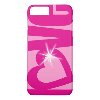 Funda tipográfica de corazón rosa con brillo de am