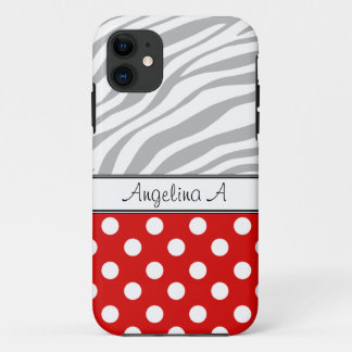 Para iPhone 11 Funda Zebra de luz de punto de polka rojo Imprimir