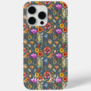 Para iPhone 15 Pro Max Hermoso Funda de Flor y Hedgehogs de Gris Gris