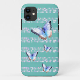 Para iPhone 11 Mariposas de color de agua en Funda de franjas de 
