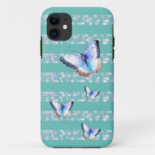 Para iPhone 11 Mariposas de color de agua en Funda de franjas de 