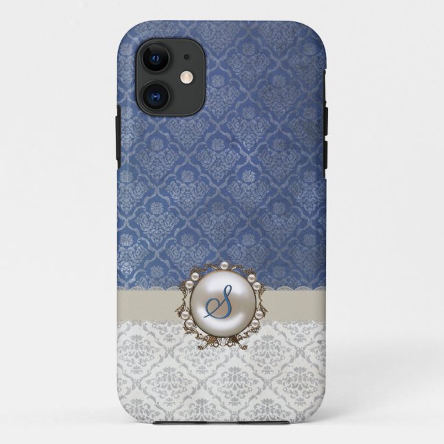 Case-Mate Para iPhone Moda Azul y blanco Damasco de invierno Funda iPhon (Reverso)