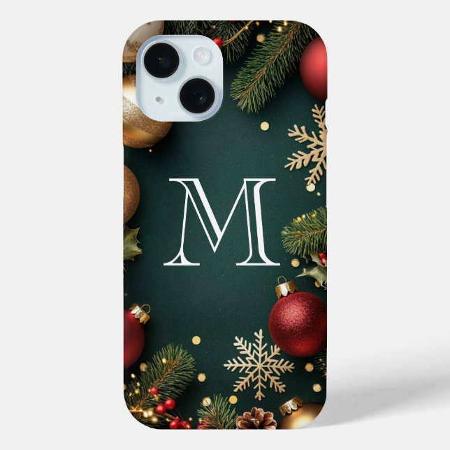Case-Mate Para iPhone Monograma de Navidad Azul Oscuro Elegante Funda Ca (Reverso )