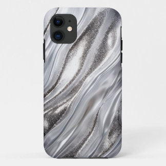 Para iPhone 11 Papel Purpurina de plata blanco de lujo - Funda Pu