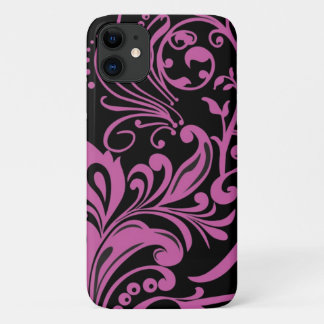 Para iPhone 11 Patrón de Damasco de Swirling rosa en iP de Funda 