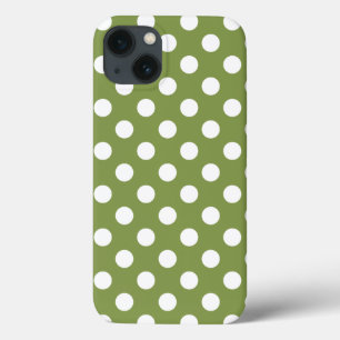 Para iPhone 13 Puntos de polka blanco sobre el Funda verde oliva-