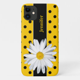 Para iPhone 11 Puntos de polka negros y amarillos, Funda Daisy iP