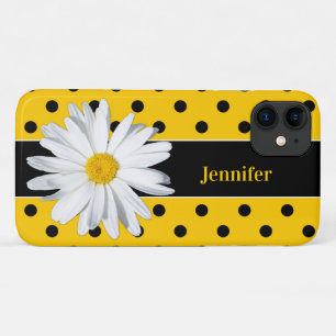 Para iPhone 11 Puntos de polka negros y amarillos, Funda Daisy iP