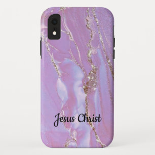 Para iPhone XR Purpurina arcoiris gotea Funda de monograma rosa