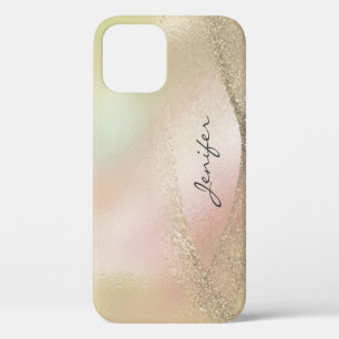Para iPhone 12 Pro Purpurina rosa de oro holográfico abstracto Funda 