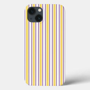 Para iPhone 13 Rayas de caramelo amarillo, púrpura y blanco Funda