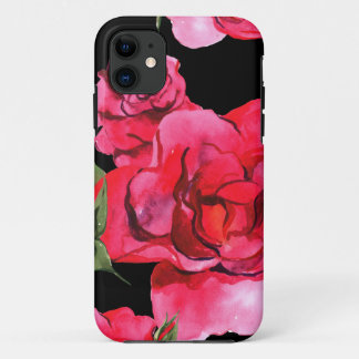 Para iPhone 11 Rosas de color rojo y rosa suave en Funda negro-M