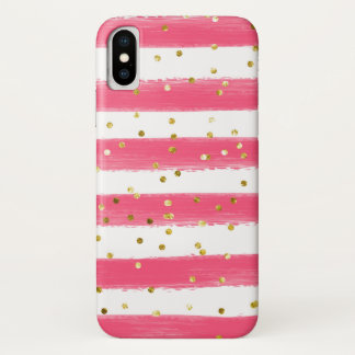 Para iPhone X Tiras blancas, rosadas, Funda de células de confet