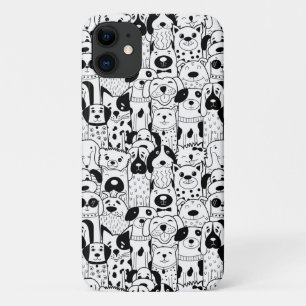 Para iPhone 11 Un montón de perros Funda de teléfono negra blanca