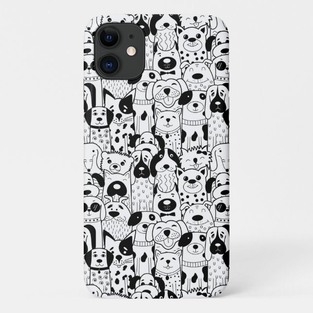 Case-Mate Para iPhone Un montón de perros Funda de teléfono negra blanca (Reverso)