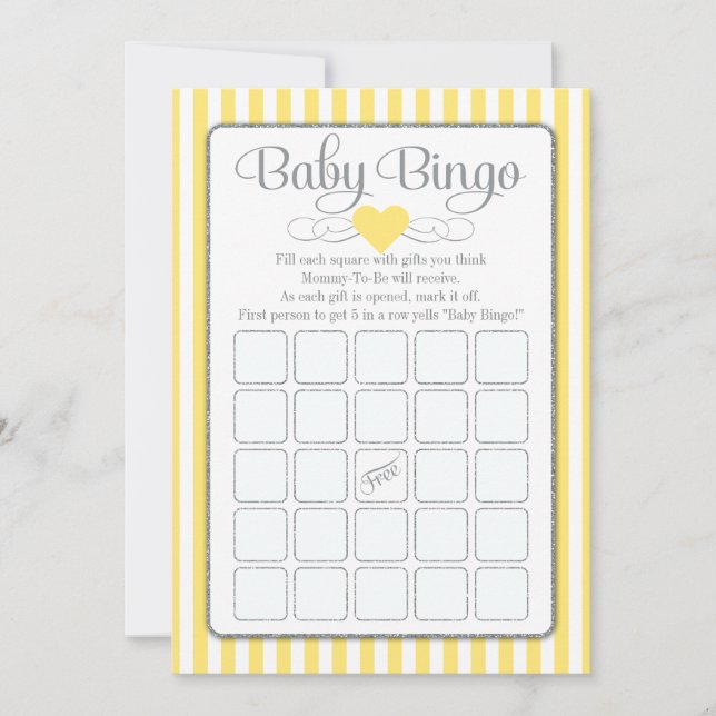Casillas de juego de Baby Shower de Bingo Amarillo (Anverso)