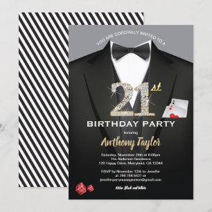 Casino 21 cumpleaños tarjeta de póquer negro y oro
