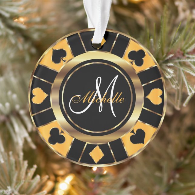 Casino Poker Monograma Chip - Ornamento Amarillo (Árbol)