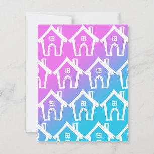 Casitas Blancas Ombre Rosa Azul Tarjeta Nos Mudamo