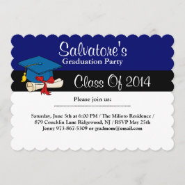 Casquillo con la invitación azul de la graduación