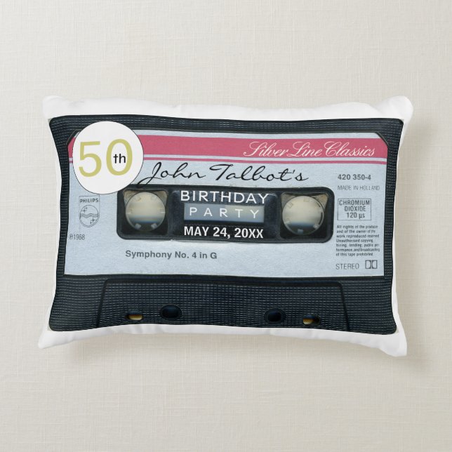 Cassette de audio retro C 50 cumpleaños A almohada (Reverso)