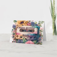 Cassette retro | Tarjeta de cumpleaños Floral Happ