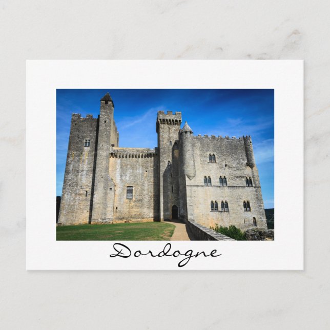 Castillo Beynac Dordogne postal de texto blanco (Anverso)