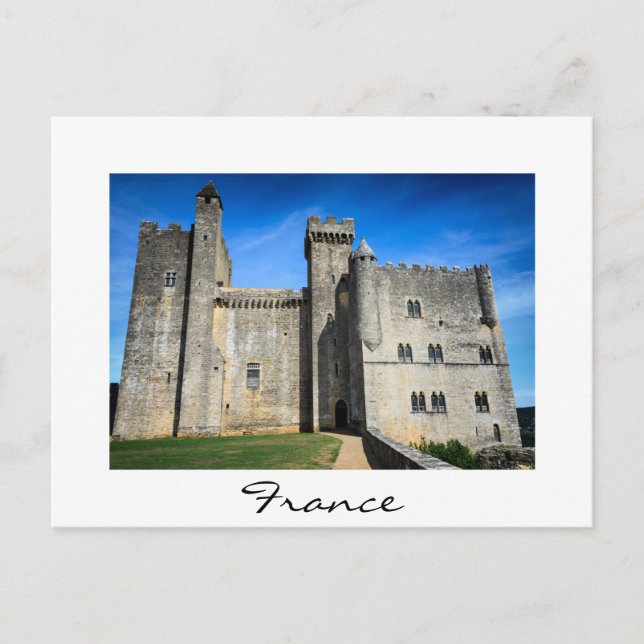 Castillo de Beynac en Francia postal de texto blan (Anverso)