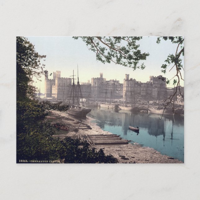 Castillo de Carnarvon Wales, postal vintage (Anverso)