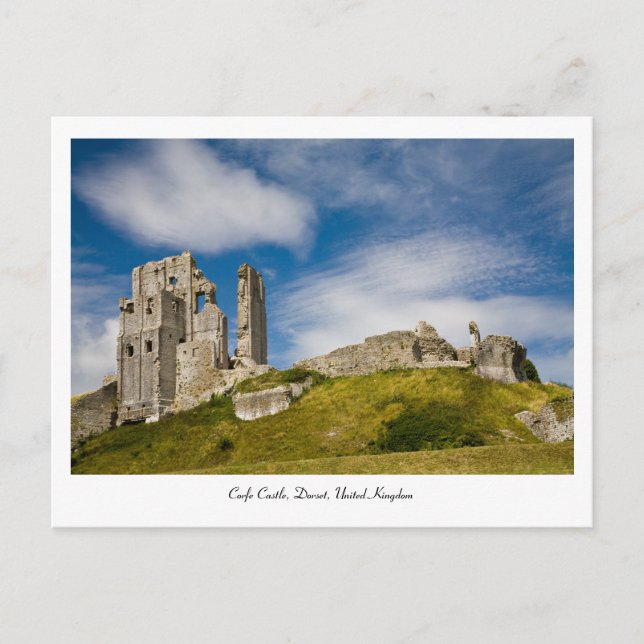 Castillo de Corfe, Dorset, postal del Reino Unido (Anverso)