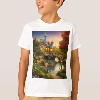 Castillo de cuento de hadas con camiseta impresa d