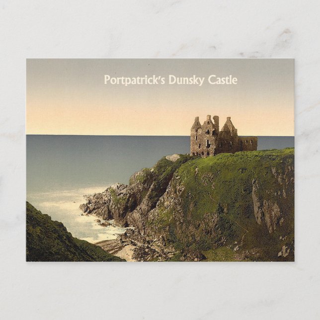 Castillo de Dunsky en la postal de Portpatrick (Anverso)