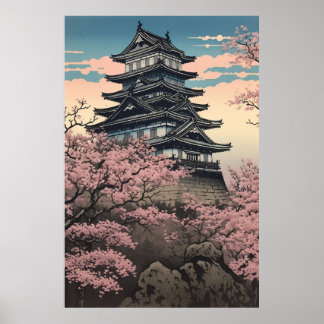 Castillo de Himeji con flores de cerezo arte japon